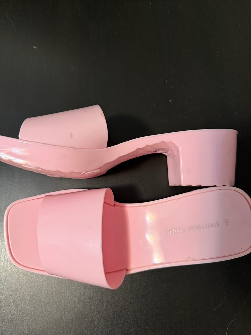 Streetwear Society Pastel Pink Block Heel Slide Mules